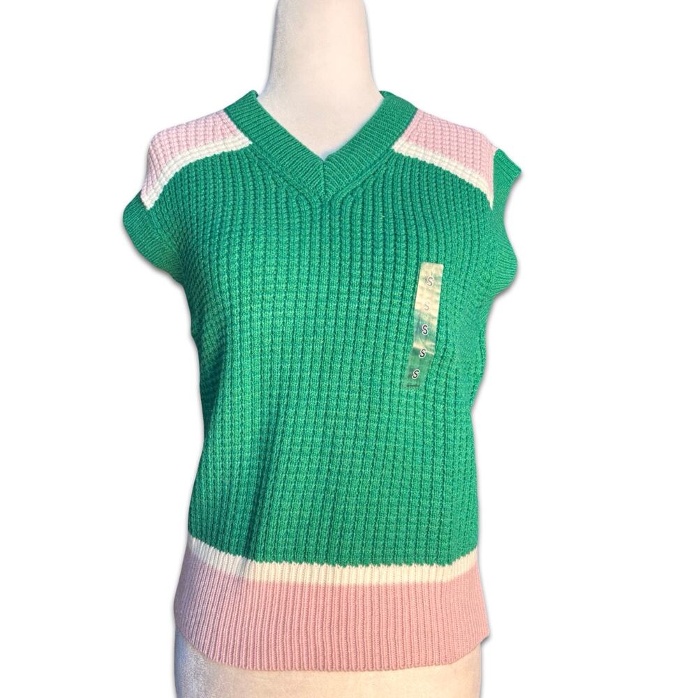 Marni x Uniqlo Green Light Pink Colorblock Knit Sweater Vest Small Preppy‎ Wool